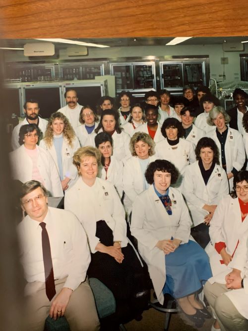 Microbiology from the early 1990s - Ellen is 3rd from the left in the 2nd to last row.